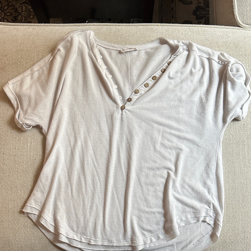 Elegant V-Neck Buttoned Top - Light Gray